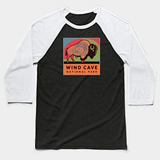 Wind Cave National Park Bison Illustration Baseball T-Shirt